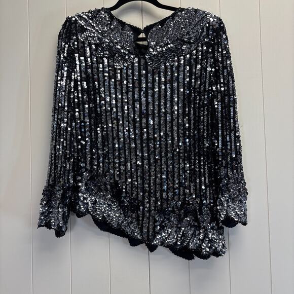 Vintage Three Flaggs Womens Glam Sequins Silk Old Money Top Size S Cocktail - Picture 2 of 7